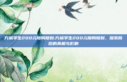 方城学生200元随叫随到:方城学生200元随叫随到，探索背后的真相与影响