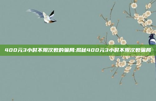 400元3小时不限次数的骗局:揭秘400元3小时不限次数骗局