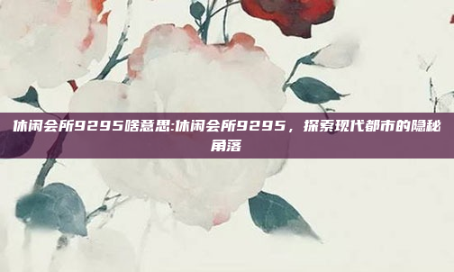 休闲会所9295啥意思:休闲会所9295，探索现代都市的隐秘角落