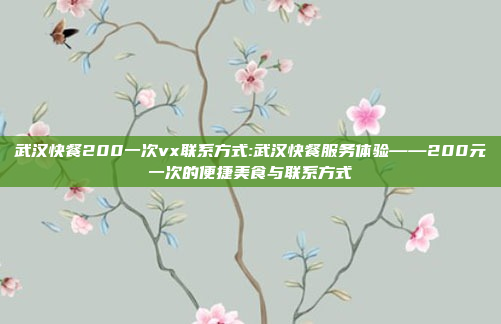 武汉快餐200一次vx联系方式:武汉快餐服务体验——200元一次的便捷美食与联系方式