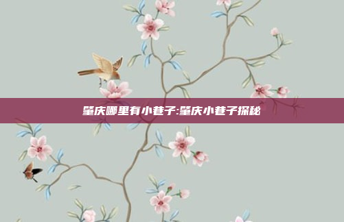 肇庆哪里有小巷子:肇庆小巷子探秘