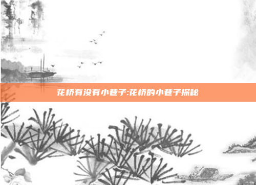 花桥有没有小巷子:花桥的小巷子探秘