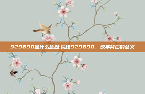 929698是什么意思:揭秘929698，数字背后的意义