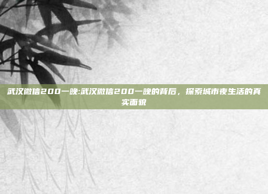 武汉微信200一晚:武汉微信200一晚的背后，探索城市夜生活的真实面貌