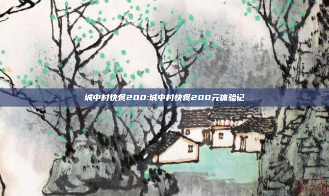 城中村快餐200:城中村快餐200元体验记